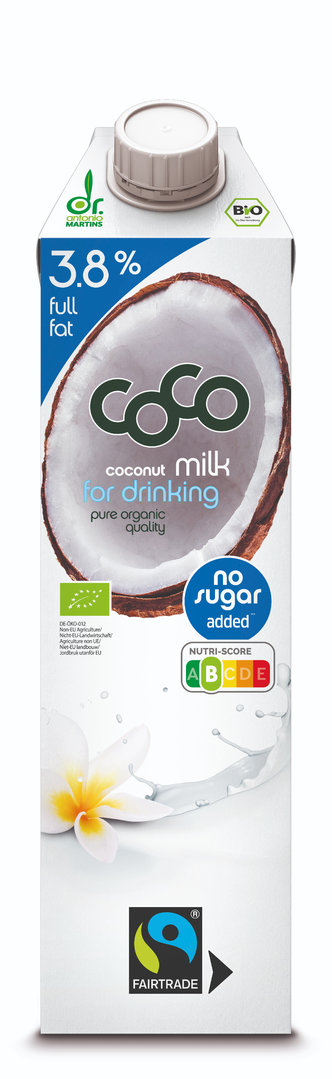JETZT NEU: dr. antonio martins coco milk for drinking fairtrade 3,8%, 1000 ml